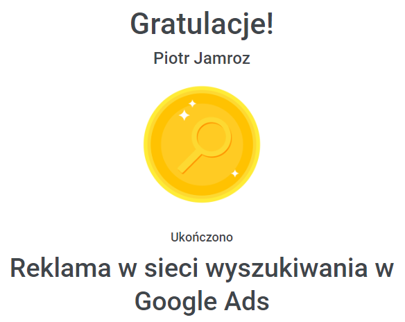 Certyfikat reklama w sieci wyszukiwania w Google Ads