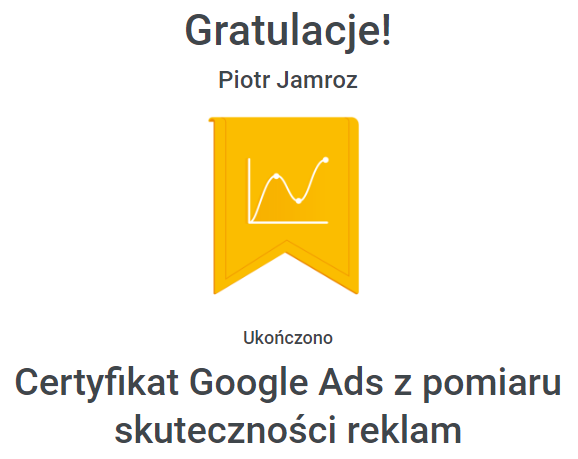 Certyfikat Google Ads z pomiaru skuteczności reklamy